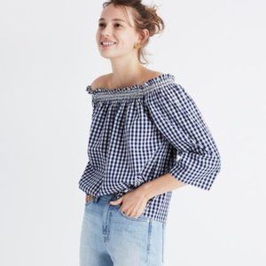 Madewell Smocked Gingham Off Shoulder Top